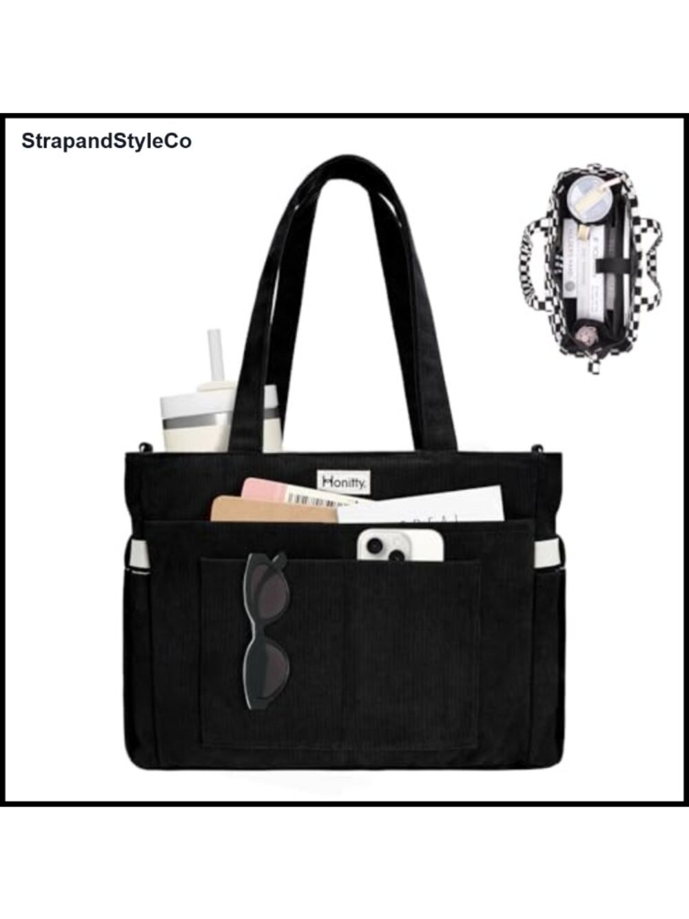 Corduroy Tote Bag 17 Pocket Laptop Crossbody Handbag Travel